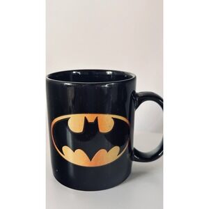Vintage Batman Logo Coffee Mug DC Comics Superhero Cup Black Yellow Bat Symbol